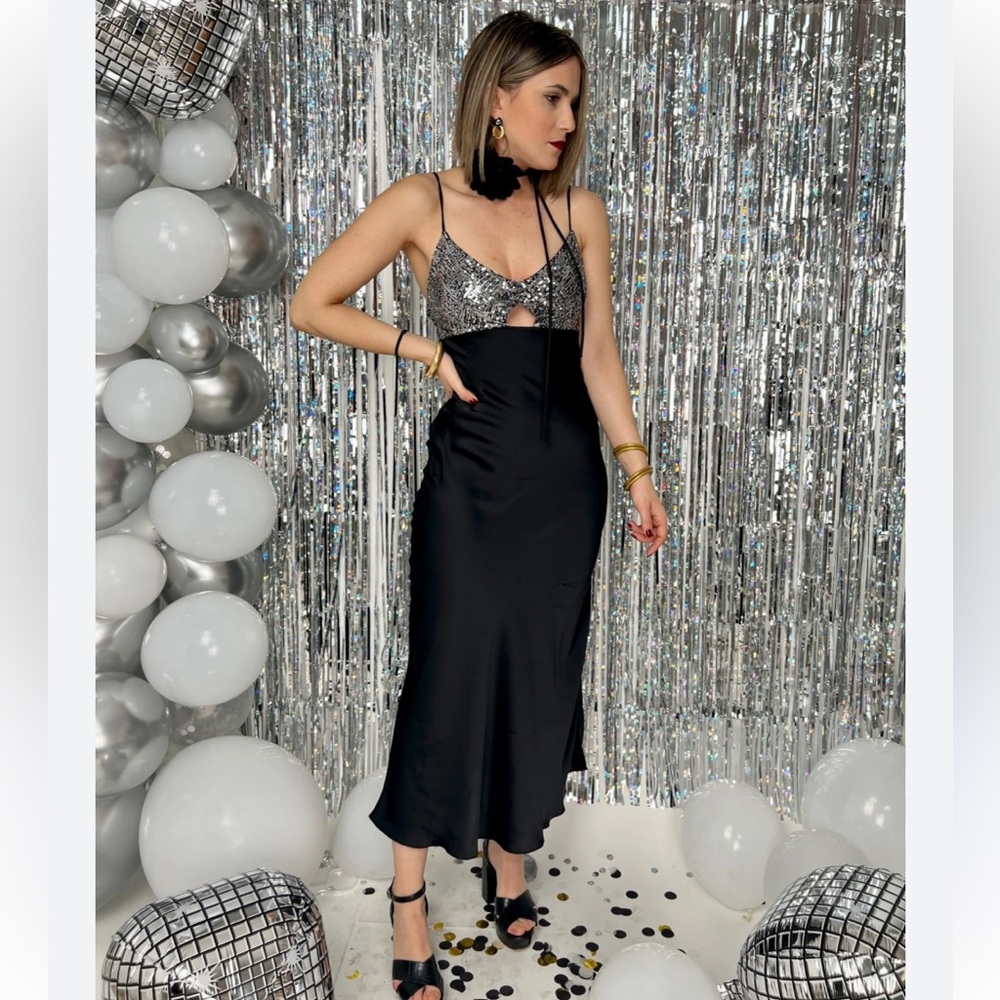 NWT Zara Sequin Satin Dress - Picture 3 of 7